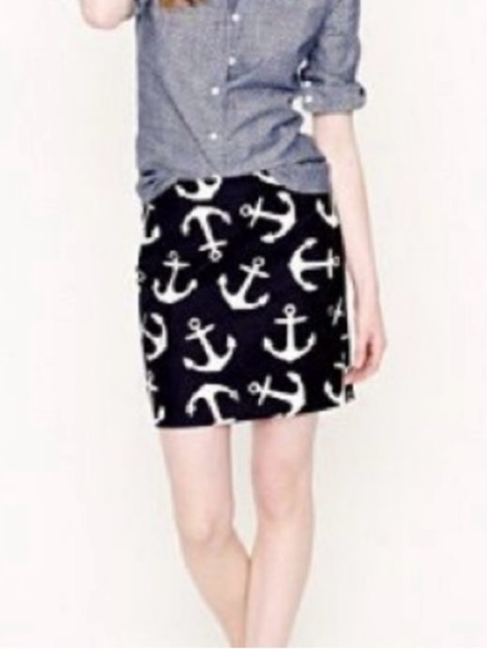 J. Crew Factory Navy & White Anchor Stretch Skirt with Pockets